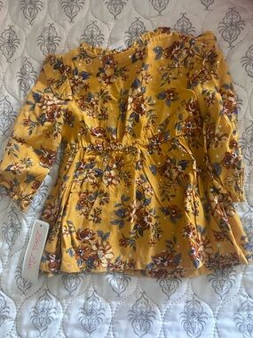 Little Lass Mustard Floral Peplum Blouse for Girls